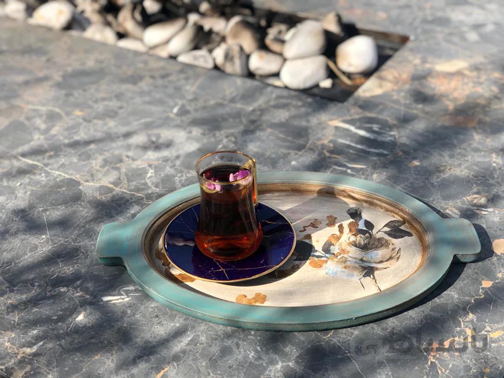 سینی چوبی دسته دار مدل بیضی