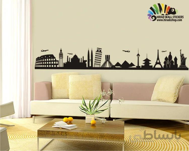 استیکر دیواری آژانس هواپیمایی ساختمان و سازه های معروف و مناطق گردشگری و توریستی جهان (برج میلاد، برج آزادی، برج پیزا، ساعت بیگ بن، کولوسئوم، پل گلدن گیت، تاج محل، اهرام ثلاثه، مجسمه آزادی، برج ایفل و...) World Tourism Areas (Milad Tower, Azadi Tower, Pisa Tower, Big Ben, Colosseum, Golden Gate Bridge, Taj Mahal, Pyramids, Statue of Liberty, Eiffel Tower) Wallstickers کد h322
