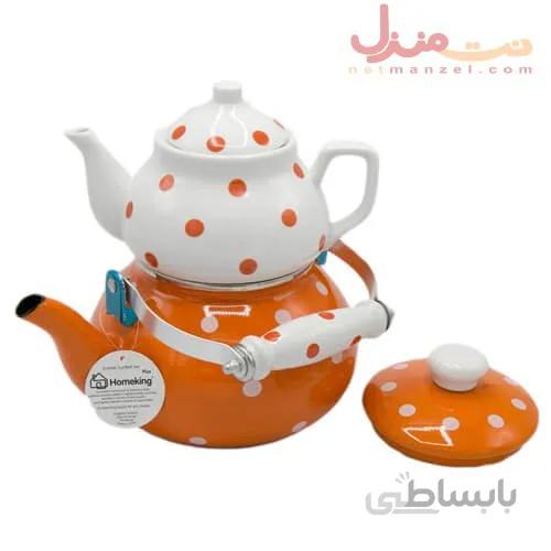 کتری و قوری لعابی هوم کینگ طرح ترک نارنجی