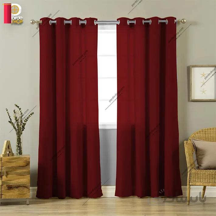 مجموعه دو پنلی پرده کتان بافتدار زرشکی