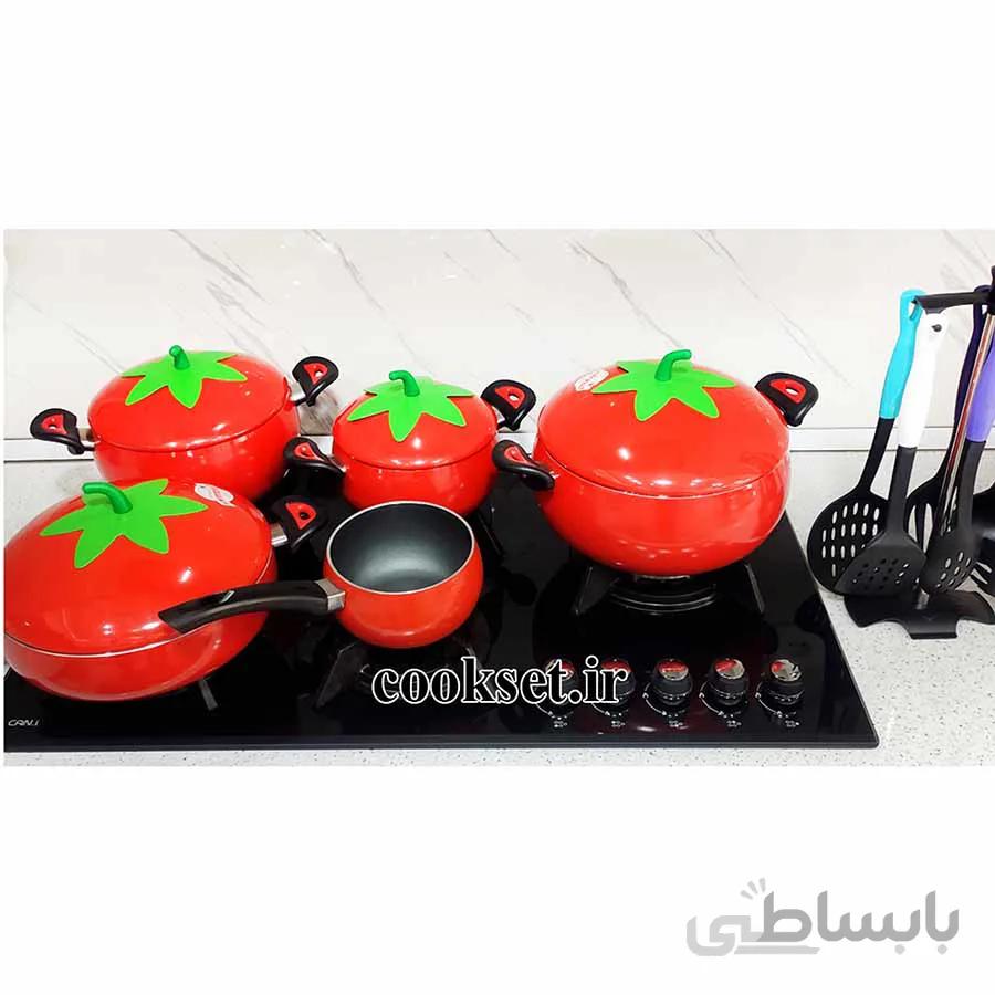 سرویس قابلمه میوه ای طرح گوجه فرنگی 17 پارچه