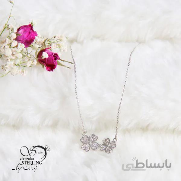 گردنبند نقره زنانه طرح گلهای بهم متصل