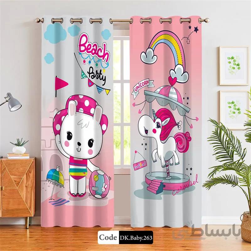 پرده پانچی (هازان و مخمل)کد DK.Baby.263 طرح نوزاد بچه خرگوش در ساحل