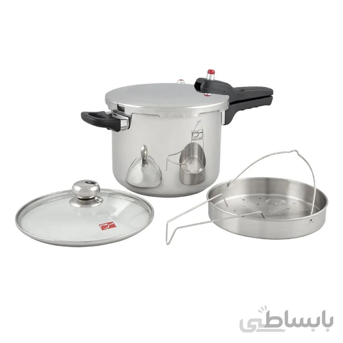زودپز پارس استیل گنجایش 6 لیتر با درب پیرکس و سبد