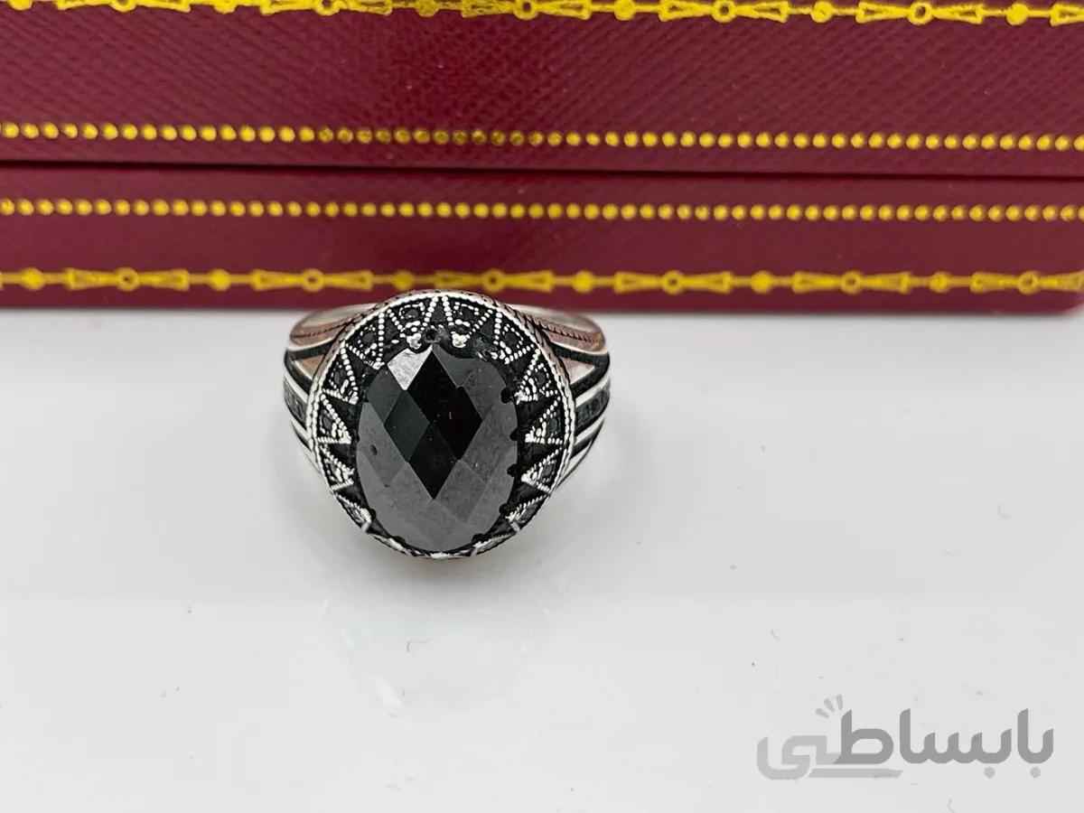 انگشتر سنگ مشکی مردانه نقره ای