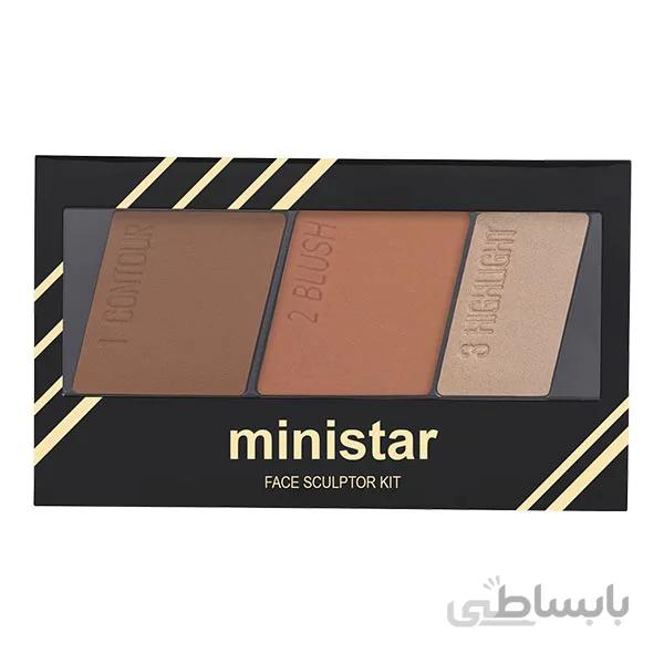 پالت ۳ در ۱ هایلایتر،رژگونه و کانتور مینی استار (Ministar Highlighter Blush Contour 3 in 1-Code 03)