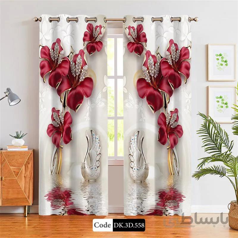 پرده پانچی (هازان و مخمل)کد DK.3D.558 طرح سه بعدی قوهای نقره ای