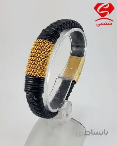 دستبند چرم و استیل کد021