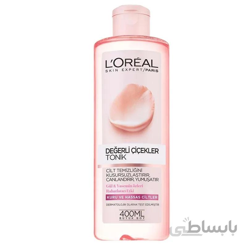 تونر گل رز لورال اصل | پاک کننده و نرم کننده پوست خشک و حساس ا Loreal Paris Fine Flowers Cleansing Toner 400ml