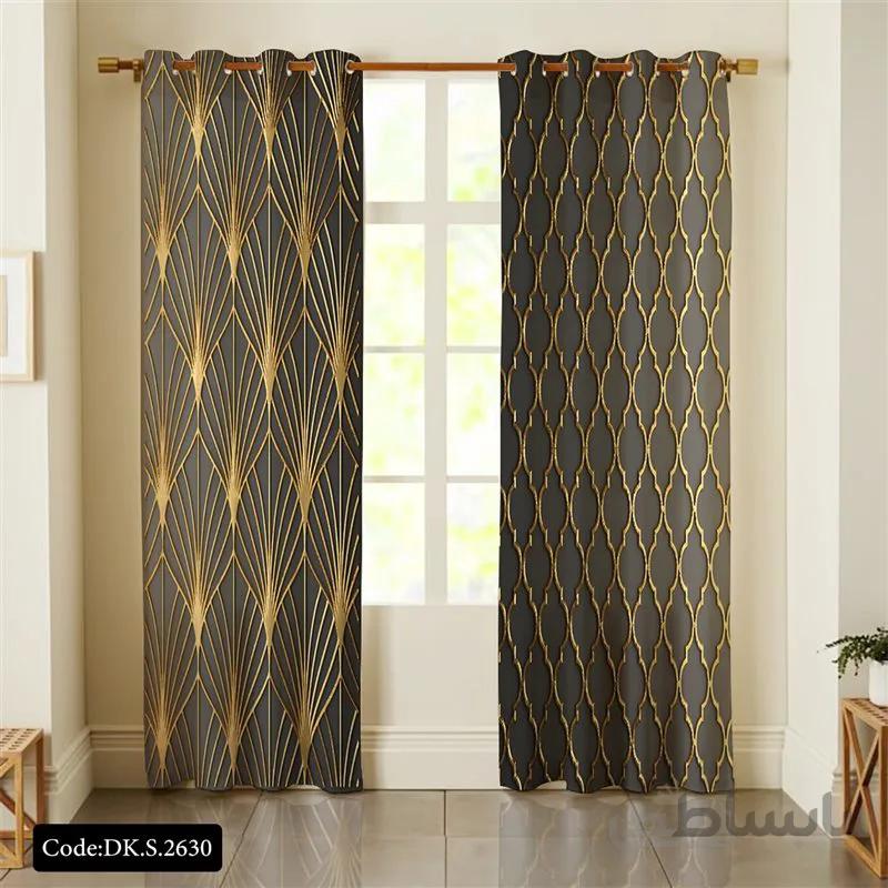 پرده پانچی (هازان و مخمل) کد DK.S.2630 طرح اسپرت برگ و آبگینه