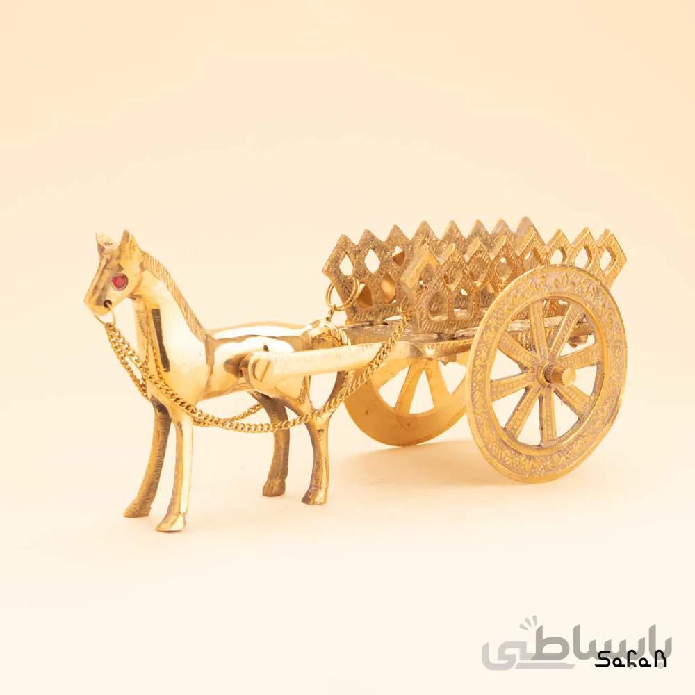 مجسمه برنجی طلایی مدل گاری اسب سایز 2