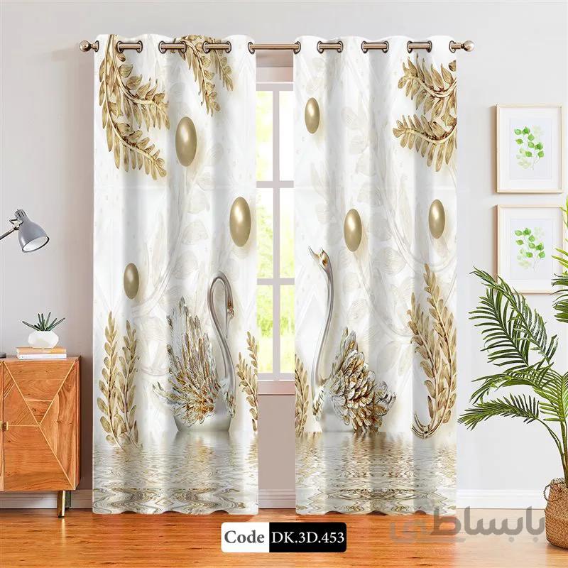 پرده پانچی (هازان و مخمل)کد DK.3D.453 طرح سه بعدی قوهای طلایی