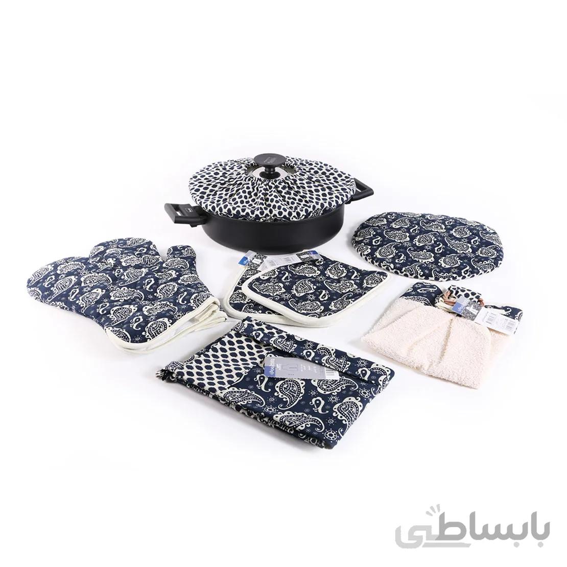 نیم ست آشپزخانه 8 تکه کتان رزین تاژ طرح ترمه