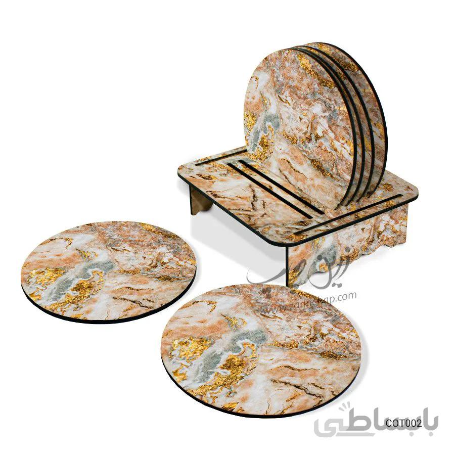 ست زیر لیوانی همراه با پایه طرح سنگ کد COT002