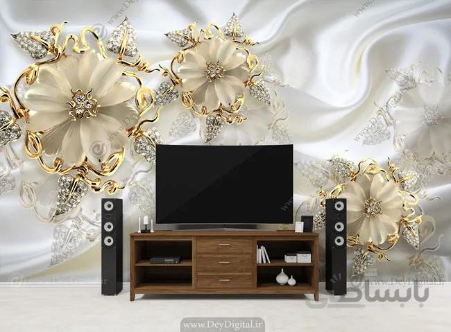 پوستر دیواری پشت تلویزیون سفید طلایی BA-2352