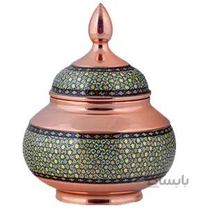 قندان مسی خاتم کاری اثر آقاجانی ارتفاع 17 سانتی متر کد C-505