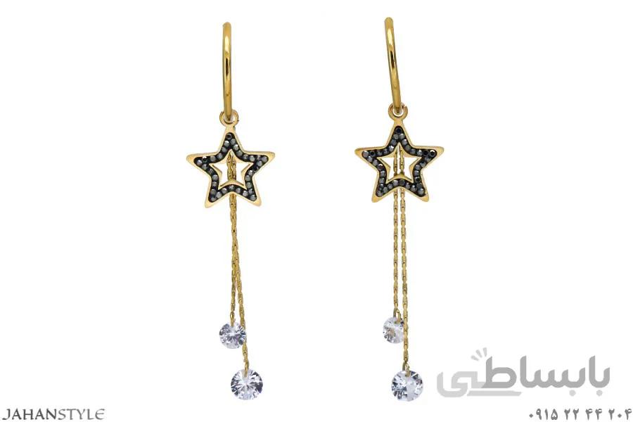 گوشواره آویز استیل طلایی طرح ستاره