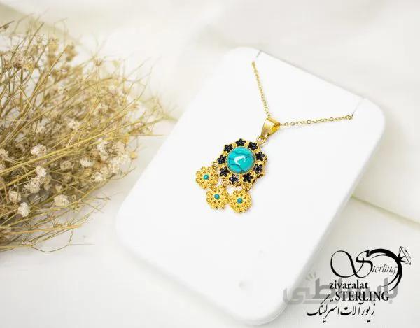 گردنبند زنانه طرح طلا با سنگ طرح فیروزه
