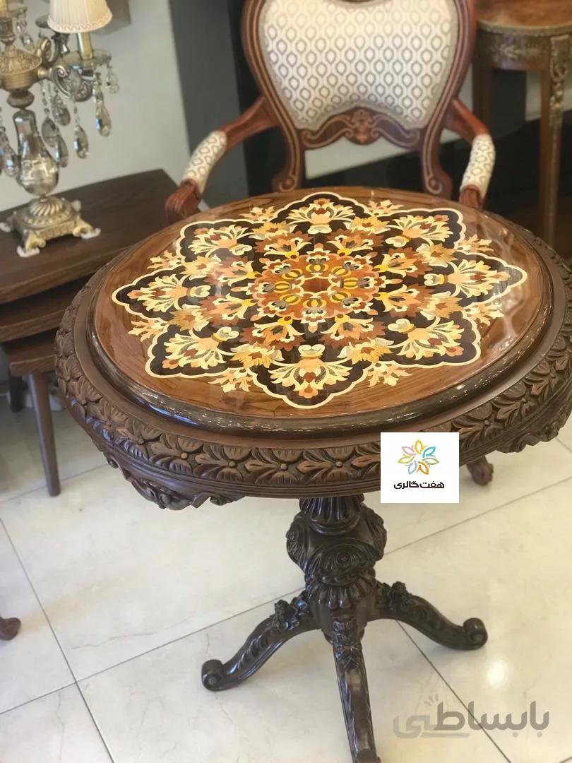 میز قهوه خوری معرق منبت چوب قطر ۷۵ کد ۱۰۱۳۷۶