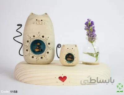 گلدان رو میزی گربه ماهی بدل با بچه | 1158