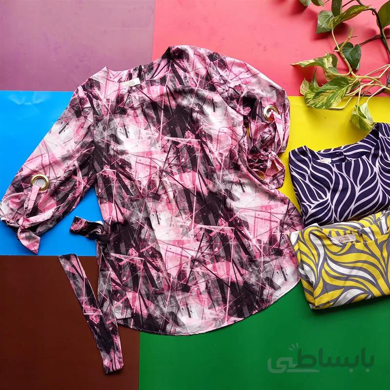 شومیز بلند یقه گرد آستین سه ربع واشری کد 318