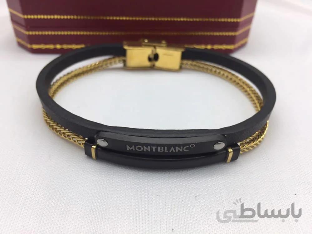 دستبند چرم مردانه مونت بلانک دو لاین استیل