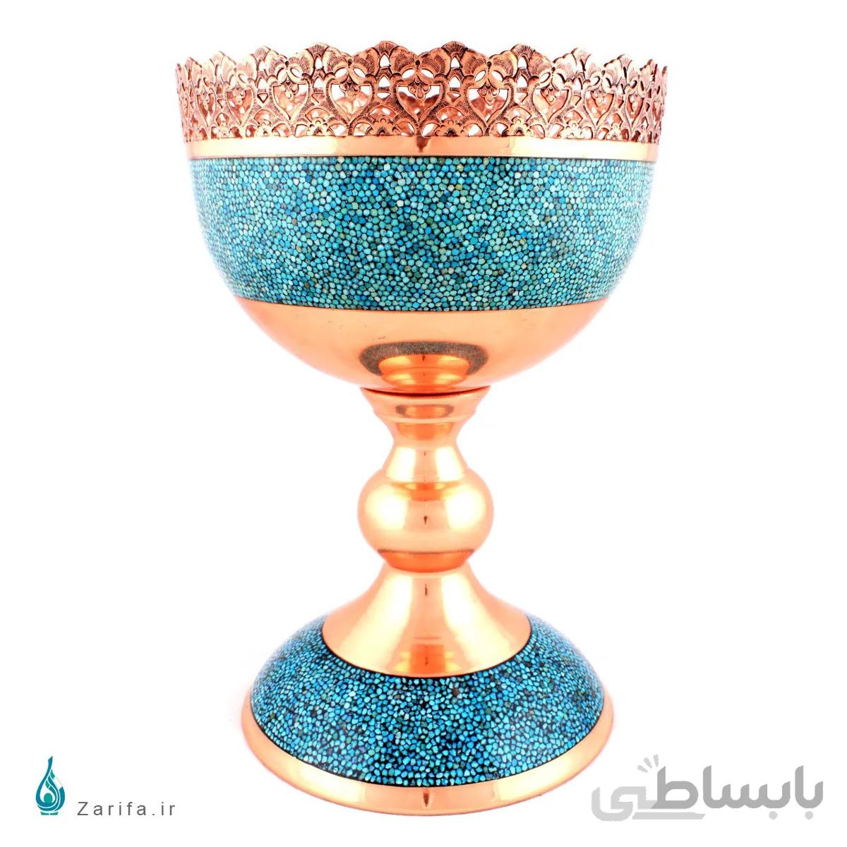 آجیل خوری فیروزه کوب مسی ارتفاع ۳۰ سانتیمتر