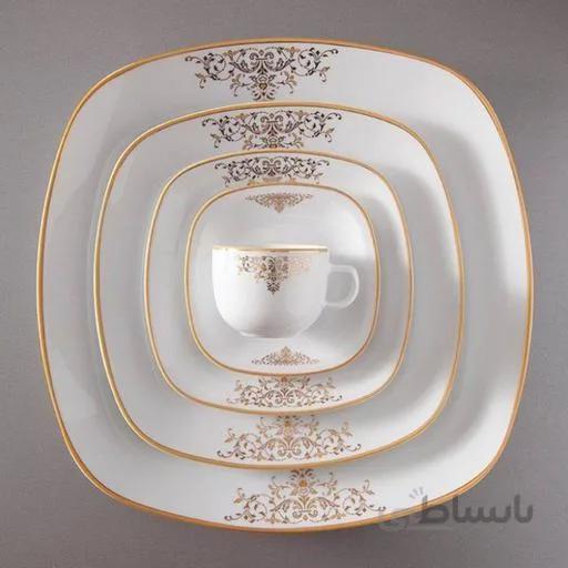 سرویس چینی زرین 12 نفره کامل مونت کارلو طلایی (98 پارچه) ا Zarin Iran Quattro Monte-carlo-gold 98 Pieces Porcelain Dinnerware Set