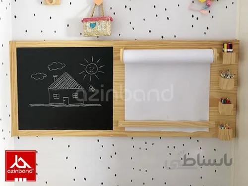تخته سیاه و رول کاغذ نقاشی دیواری کودک ا ساخته شده با چوب درختان جنگلی