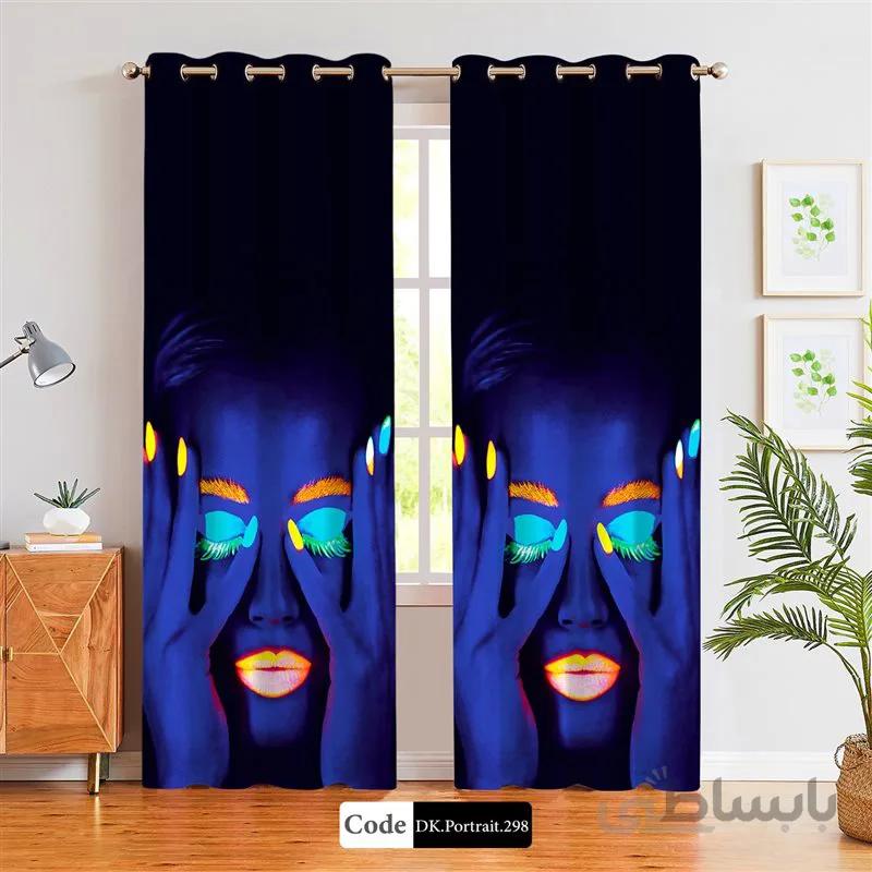 پرده پانچی (هازان و مخمل) کد DK.Portrait.298 طرح چهره زن رنگارنگ