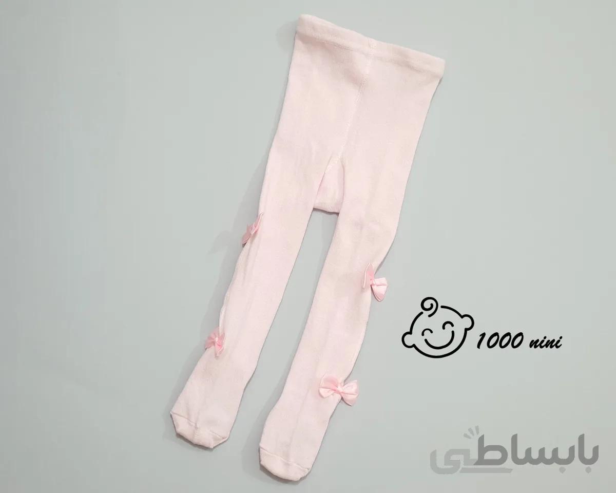 جوراب شلواری پاپیون دار صورتی پاپک
