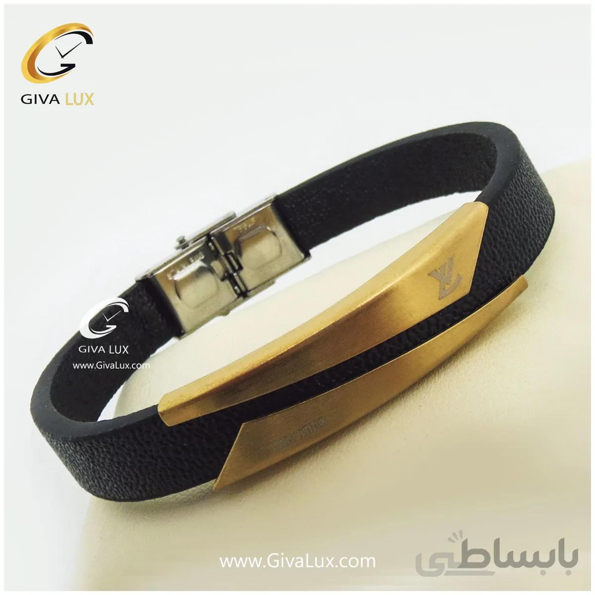 دستبند چرم و طلا مردانه کد MB106