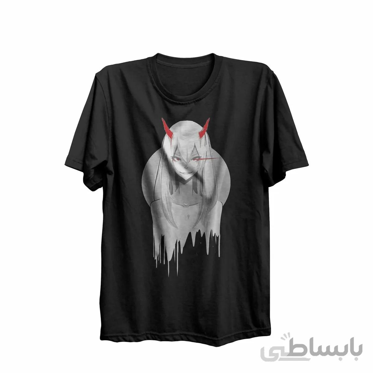 تیشرت یقه گرد مشکی طرح انیمه دارلینگ darling in the franxx