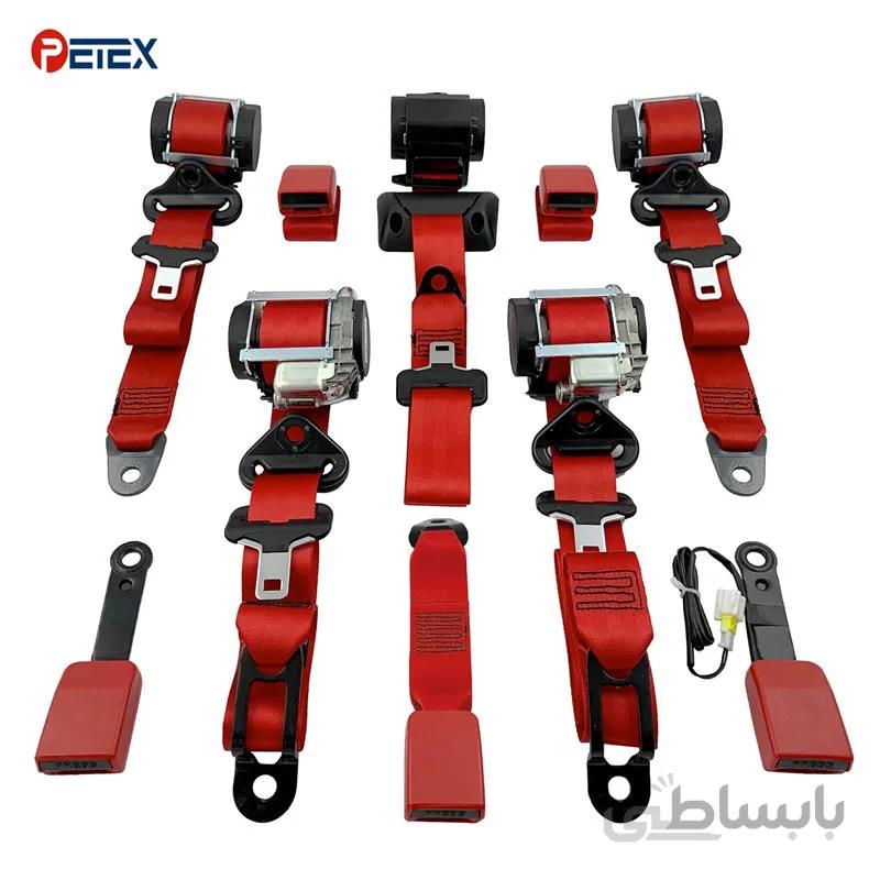 ست کامل کمربند ایمنی پژو ۲۰۷ صندوقدار رنگ قرمز بهمراه ۵ عدد قفل قرمز
