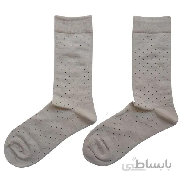 جوراب اسپرت مردانه طرح نقطه ای زمینه کرم کد PH113