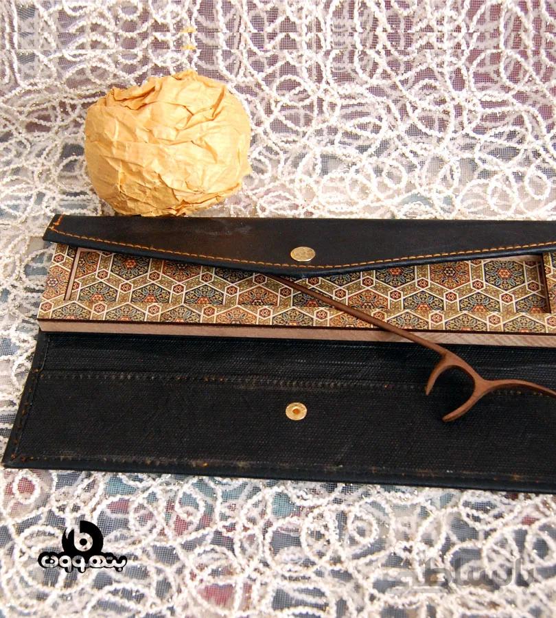 جعبه مضراب سنتور دکمه دار چرمی شهرزاد مشکی