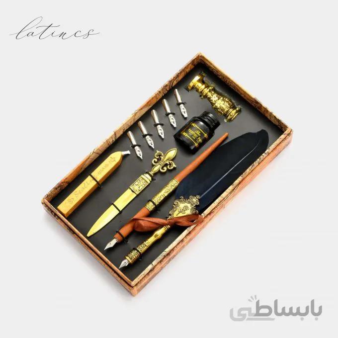 ست کالیگرافی قلم پر طرح امپراتور رنگ آبی