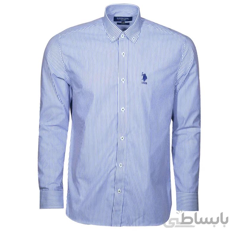 پیراهن راه راه آبی مردانه طرح پولو کد Zn101