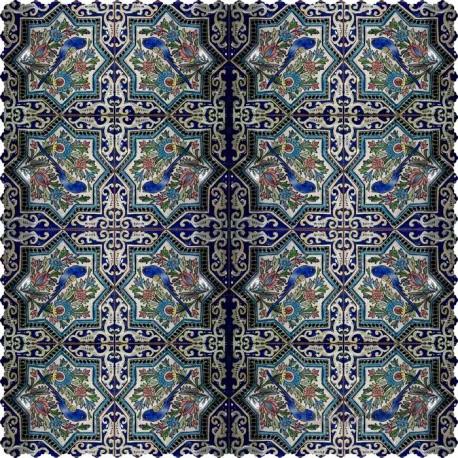 رومیزی مخمل مربع کاشی گل مرغ