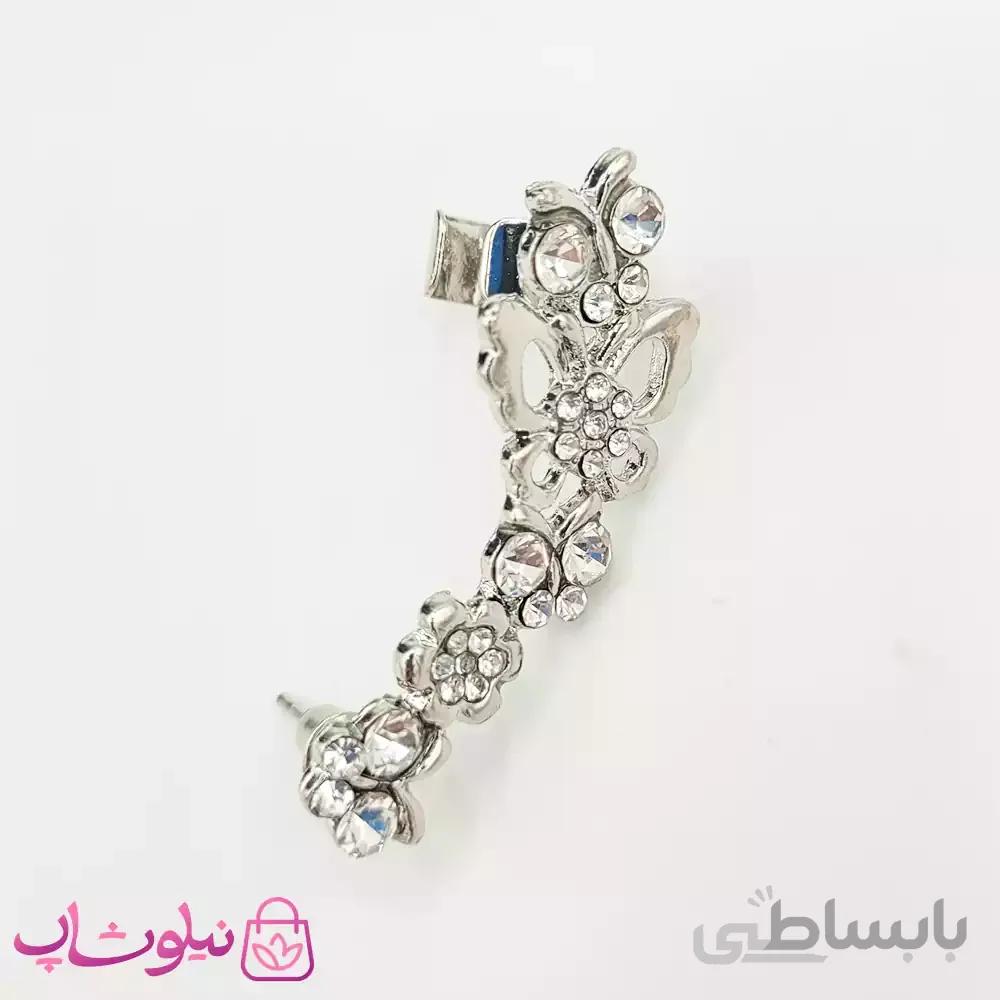 گوشواره لاله گوش طرح پروانه نقره ای