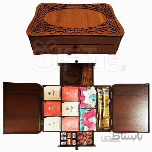 جعبه پذیرایی کشویی بامحتویات طرح شاخه (کد7)