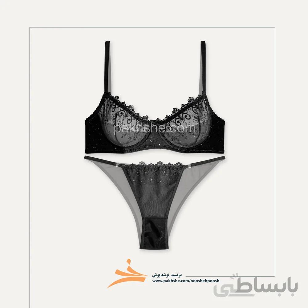 ست مخملی اکلیلی مشکی برند نوشه پوش کد 85008