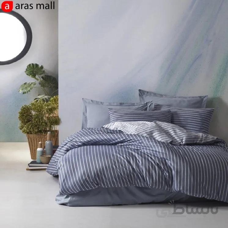 ست کاور ساتن کاتن باکس مدل Bamboo رنگ Mavi دو نفره 6 تکه
