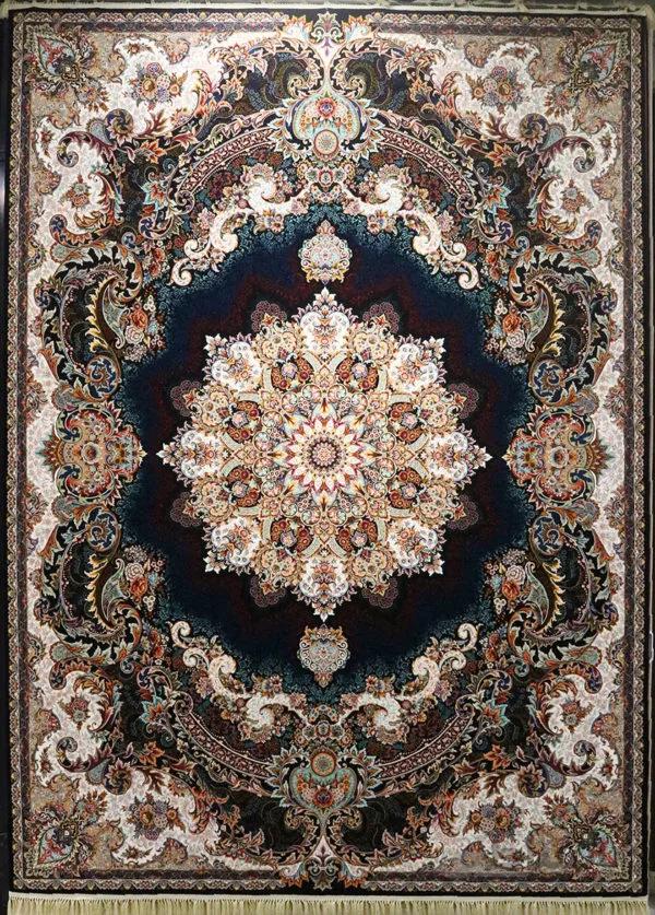 فرش کاشان 1000 شانه نقشه برکه سرمه ای