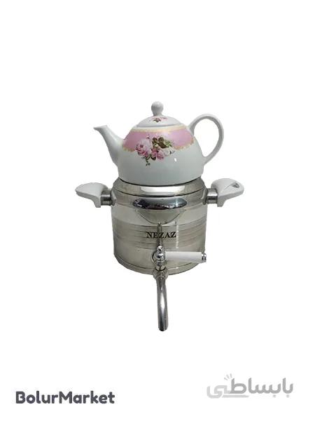 کتری وقوری نزاز۲۸۰۰ استوانه طرح ترک دسته سفید چدن