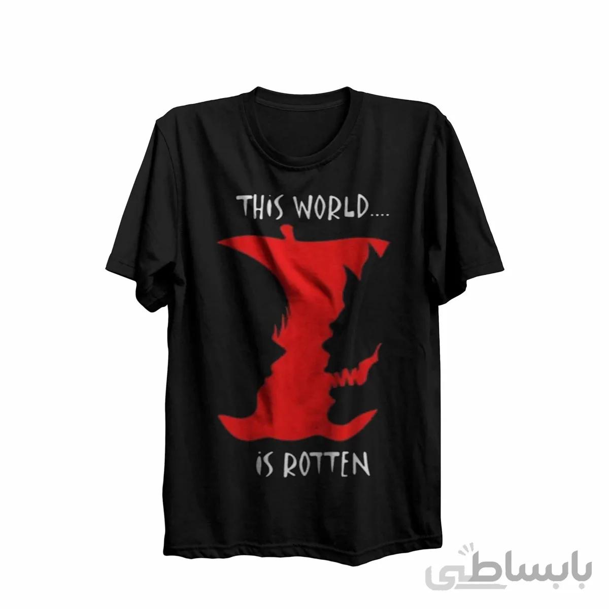 تیشرت یقه گرد مشکی طرح انیمه دفترچه مرگ death note-کپی