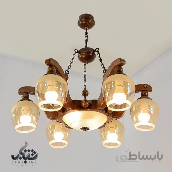 لوستر آویز چوبی ترنم دارکار شش شعله کد 248