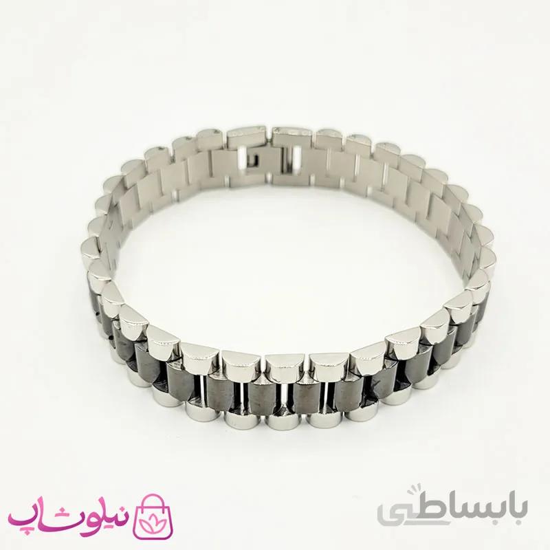 دستبند مردانه رولکس نقره ای مشکی کد 2563