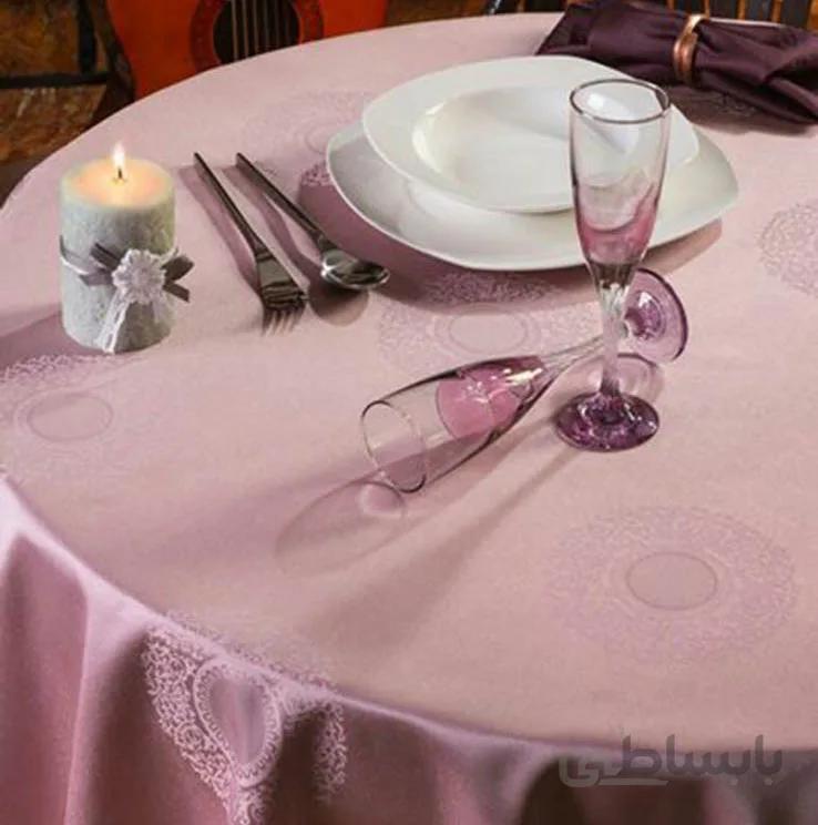 رومیزی 6 نفره گرد قطر 180 ژاگارد رمانس سفید