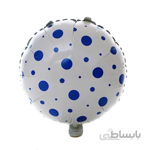 بادکنک فویلی گرد سفید خال آبی